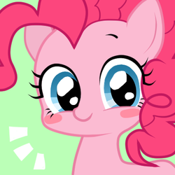 Size: 405x405 | Tagged: dead source, safe, artist:momo, pinkie pie, pony, g4, avatar, blush sticker, blushing, cute, diapinkes, female, green background, icon, looking at you, simple background, solo