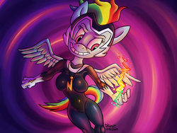 Size: 1024x768 | Tagged: safe, artist:megadrivesonic, rainbow dash, zapp, anthro, g4, power ponies (episode), bolt, clothes, costume, female, power ponies, solo