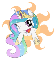 Size: 1000x1100 | Tagged: safe, artist:phoenixperegrine, princess celestia, pony, g4, cute, cutelestia, female, mare, open mouth, simple background, smiling, solo, transparent background, wink