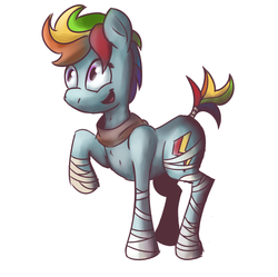 Size: 2281x2268 | Tagged: safe, artist:mostlyponyart, rainbow dash, earth pony, pony, g4, bandage, cosplay, crossover, female, parody, redesign, solo, sonic boom, sonic the hedgehog (series), species swap, tail wrap