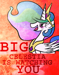 Size: 1650x2100 | Tagged: safe, artist:ponysketchy, princess celestia, g4, big brother is watching, female, poster, solo
