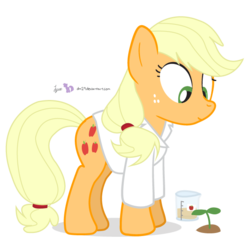 Size: 645x645 | Tagged: safe, artist:dm29, applejack, g4, clothes, female, lab coat, plant, science, simple background, solo, transparent background