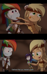 Size: 1412x2212 | Tagged: safe, artist:fj-c, applejack, rainbow dash, rarity, fairy, equestria girls, g4, belly button, clothes, fake screencap, fantasy, fantasy equestria, letterboxing, midriff, native american, skirt, squawjack