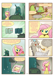 Size: 1480x2071 | Tagged: safe, artist:howxu, angel bunny, discord, fluttershy, queen chrysalis, comic:chrysalis's fluttered adventure, g4, chrysashy, comic, cute, pipe, saddle bag, shipper on deck, shyabetes