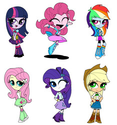 Size: 1205x1285 | Tagged: safe, artist:annasabi101, applejack, fluttershy, pinkie pie, rainbow dash, rarity, twilight sparkle, equestria girls, g4, chibi, mane six