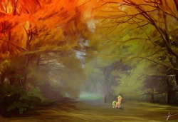 Size: 2000x1365 | Tagged: safe, artist:rathaslayernick, applejack, g4, female, forest, scenery, solo