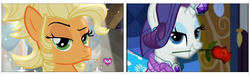 Size: 512x154 | Tagged: safe, screencap, applejack, rarity, g4, simple ways, coincidence