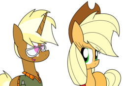 Size: 1622x1126 | Tagged: safe, applejack, trenderhoof, earth pony, pony, unicorn, g4, simple ways, female, heart eyes, male, mare, shipping, stallion, straight, trenderjack