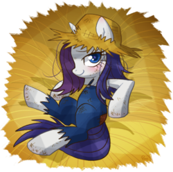 Size: 800x794 | Tagged: safe, artist:qpqp, rarity, pony, g4, simple ways, bedroom eyes, clothes, farmfilly, female, hat, looking at you, rarihick, solo