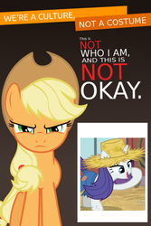 Size: 600x899 | Tagged: safe, applejack, rarity, g4, simple ways, bucktooth, nose picking, poster, public service announcement, racism, rarihick, stereotype, tail, tail hole, we're a culture not a costume