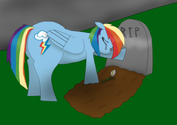 Size: 3913x2769 | Tagged: safe, artist:numbuh0051, rainbow dash, g4, crying, female, grave, solo