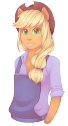 Size: 1024x1896 | Tagged: safe, artist:ringabutt, applejack, earth pony, anthro, g4, ambiguous facial structure, female, overalls, simple background, solo