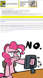 Size: 937x1704 | Tagged: safe, artist:ocarina0ftimelord, fluttershy, pinkie pie, posey, g4, comic con, computer, epic fail, meme, no, reaction image, san diego comic con, the gutters