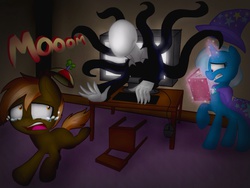 Size: 2400x1800 | Tagged: safe, artist:nicolethebluepony, button mash, trixie, g4, computer, implied cream heart, magic, slenderman