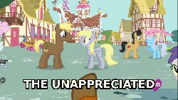 Size: 854x480 | Tagged: safe, edit, edited screencap, screencap, cherry cola, cherry fizzy, coco crusoe, derpy hooves, tornado bolt, earth pony, pegasus, pony, g4, simple ways, animated, blinking, c:, caption, eye contact, eyes closed, female, gif, grin, image macro, looking at each other, looking at you, male, mare, pointing, smiling, stallion, talking, victory