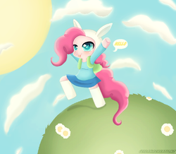 Size: 682x595 | Tagged: safe, artist:bakacreationz, pinkie pie, g4, adventure time, female, heart, male, parody, solo