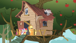 Size: 1366x768 | Tagged: safe, screencap, apple bloom, applejack, scootaloo, sweetie belle, g4, the show stoppers, cutie mark crusaders