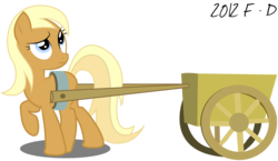 Size: 2269x1319 | Tagged: safe, artist:flash-draw, apple cobbler, earth pony, pony, a friend in deed, g4, 2012, apple family member, background pony, cart, female, frown, mare, raised hoof, simple background, solo, transparent background, vector