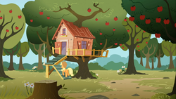 Size: 1366x768 | Tagged: safe, screencap, applejack, g4, the show stoppers, clubhouse, crusaders clubhouse, female, solo, treehouse