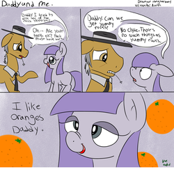 Size: 1300x1300 | Tagged: safe, artist:hungoverpony, igneous rock pie, maud pie, earth pony, pony, comic:daddy and me, g4, /mlp/, comic, female, filly, foal, hilarious in hindsight, lithophage, male, orange, stallion