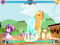 Size: 600x450 | Tagged: safe, applejack, fighting is magic, g4, crossover, mugen, nose in the air, patchouli knowledge, touhou