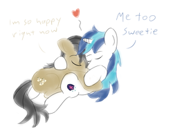 Size: 1011x791 | Tagged: safe, artist:bi colt, filthy rich, shining armor, g4, cuddling, cute, dialogue, eyes closed, flithyarmor, gay, heart, male, on back, prone, shipping, simple background, snuggling, white background