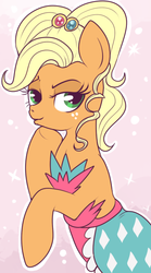 Size: 350x631 | Tagged: safe, artist:lulubell, applejack, earth pony, pony, g4, simple ways, applejack also dresses in style, applejack is best facemaker, applejewel, bust, clothes, dress, fancyjack, female, solo, sparkles