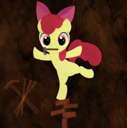 Size: 4000x4026 | Tagged: safe, artist:miaowwww, apple bloom, g4, bricks, female, hammer, nails, solo