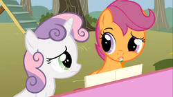 Size: 1366x768 | Tagged: safe, screencap, scootaloo, sweetie belle, g4, the show stoppers