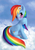 Size: 1240x1753 | Tagged: safe, artist:bluespaceling, rainbow dash, pegasus, pony, g4, blushing, cloud, cute, dashabetes, female, flower in hair, fluffy, folded wings, girly, looking at you, mare, on a cloud, sitting, sitting on a cloud, smiling, smiling at you, solo, tomboy taming, wings
