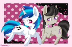 Size: 1621x1050 | Tagged: safe, artist:verminshy, dj pon-3, octavia melody, vinyl scratch, g4, female, heart, lesbian, ship:scratchtavia, shipping