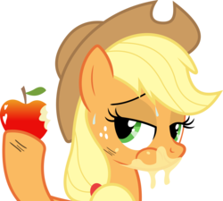 Size: 6660x6000 | Tagged: safe, artist:dasprid, applejack, earth pony, pony, g4, simple ways, absurd resolution, apple, female, mare, messy eating, show accurate, simple background, solo, sweat, transparent background, vector