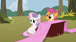 Size: 1366x768 | Tagged: safe, screencap, scootaloo, sweetie belle, g4, the show stoppers, dumb fabric, fabric, musical instrument, pencil, piano