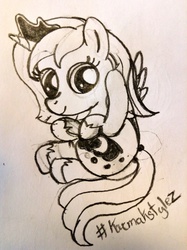 Size: 1535x2056 | Tagged: safe, artist:dassboshit, princess luna, g4, female, filly, monochrome, solo, traditional art, woona