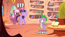 Size: 959x540 | Tagged: safe, edit, edited screencap, screencap, cheerilee, spike, twilight sparkle, dragon, earth pony, pony, unicorn, g4, the show stoppers, book, female, lesbian, male, mare, otp, ship:cheerilight, shipping