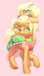 Size: 573x995 | Tagged: safe, artist:mewball, applejack, pony, g4, simple ways, alternate hairstyle, applejewel, clothes, dress, female, simple background, solo