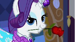 Size: 576x324 | Tagged: safe, screencap, rarity, pony, unicorn, g4, season 4, simple ways, animated, female, flower, flower in mouth, horn, horn ring, lidded eyes, looking at you, mare, mouth hold, ring, rose, solo