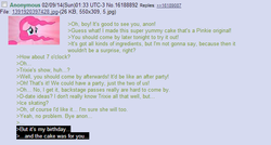 Size: 659x353 | Tagged: safe, pinkie pie, g4, /mlp/, 4chan, 4chan screencap, greentext, rejection is magic, text