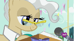Size: 576x324 | Tagged: safe, screencap, mayor mare, earth pony, pony, g4, simple ways, animated, female, hub logo, hubble, microphone, solo, the hub, what the fuck am i reading