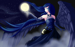 Size: 2560x1600 | Tagged: safe, artist:dstears, princess luna, human, g4, female, humanized, light skin, moon, solo, tangible heavenly object, winged humanization