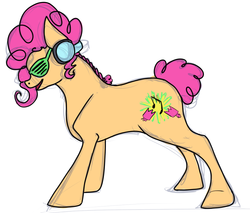 Size: 842x718 | Tagged: safe, artist:ubersaur, oc, oc only, oc:popper, earth pony, pony, androgynous, colored sketch, headphones, offspring, parent:cheese sandwich, parent:pinkie pie, parents:cheesepie, question mark, shutter shades, solo, sunglasses