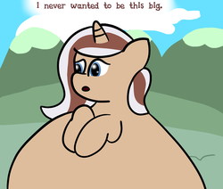 Size: 1280x1086 | Tagged: safe, artist:askchubbytwilight, oc, oc only, oc:hot fudge, pony, belly, bipedal, dialogue, fat, morbidly obese, obese, solo