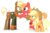 Size: 1125x750 | Tagged: safe, artist:dm29, applejack, big macintosh, trenderhoof, earth pony, pony, g4, my little pony: friendship is magic, simple ways, annoyed, apple, clothes, derail in the comments, eating, eye contact, frown, glare, glasses, male, overprotective, simple background, stallion, sweater, transparent background, trio, wide eyes