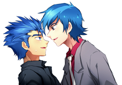 Size: 944x659 | Tagged: dead source, safe, artist:re_ghotion, flash sentry, thunderbass, equestria girls, g4, eye color change, gay, humanized, light skin, male, shipping, sweat, thunderflash