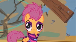 Size: 1366x768 | Tagged: safe, screencap, scootaloo, g4, the show stoppers, clothes, face paint, female, show stopper outfits, solo