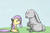 Size: 640x427 | Tagged: safe, artist:el-yeguero, fluttershy, rabbit, g4, chibi, frown, glare, sad, sitting