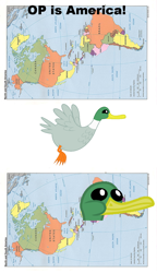 Size: 818x1425 | Tagged: safe, bird, duck, cannot unsee, map, meta, north america, offensive, op, op is a duck, op is trying to start shit, south america, the americas, united states