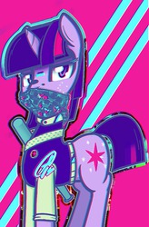 Size: 525x800 | Tagged: safe, artist:ppdraw, twilight sparkle, g4, baseball bat, clothes, female, hotline miami, jacket, solo, varsity jacket