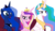 Size: 5000x2887 | Tagged: safe, artist:2snacks, artist:razorxpro, princess cadance, princess celestia, princess luna, alicorn, pony, two best sisters play, g4, couch, frown, grin, grumpy, happy, looking at you, matt (tbfp), muna, open mouth, pat (tbfp), patlestia, sitting, smiling, smirk, trio, two best friends play, vector, wooldance, woolie (tbfp)