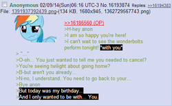 Size: 445x275 | Tagged: safe, rainbow dash, g4, /mlp/, 4chan, 4chan screencap, greentext, rejection, rejection is magic, text